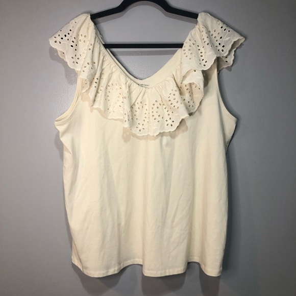 Lane Bryant Birch Off White Woven Eyelet Ruffle Knit Tank NWT - Picture 1 of 9